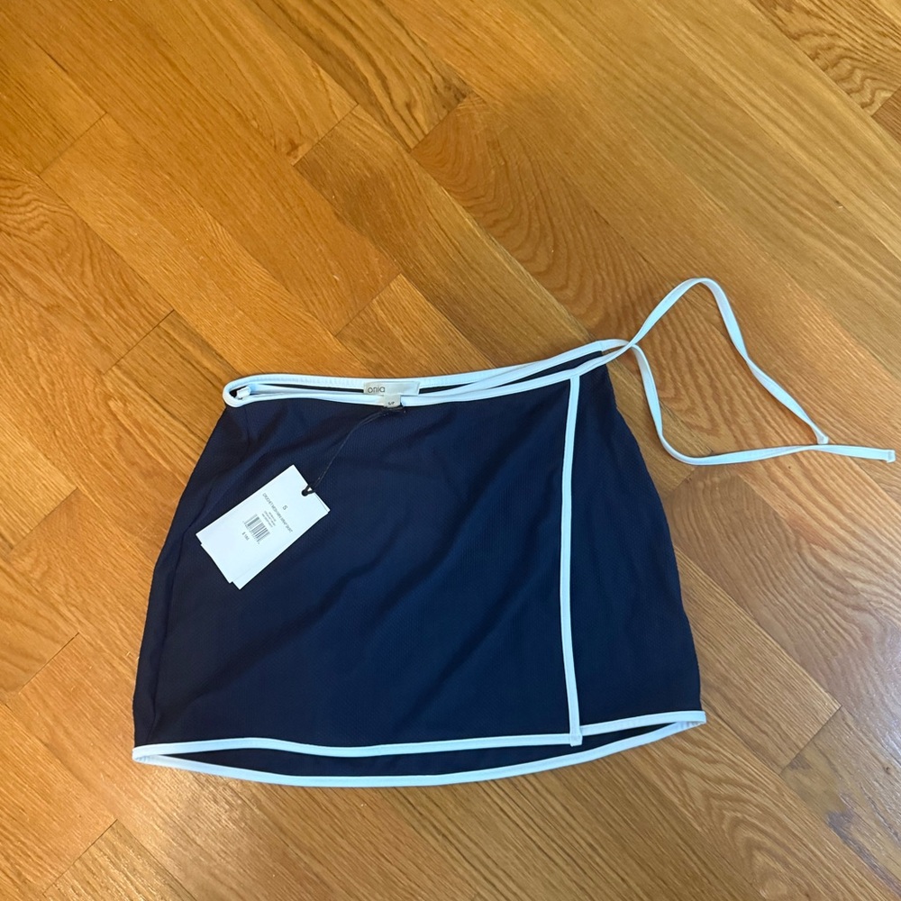 Onia crochet mesh mini wrap skirt - Navy Blue and white